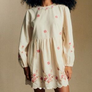 Sezane x Andion Zelie dress - Cream and Pink Embroidered dress